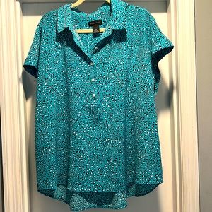 NWOT Teal Leopard Investments Blouse